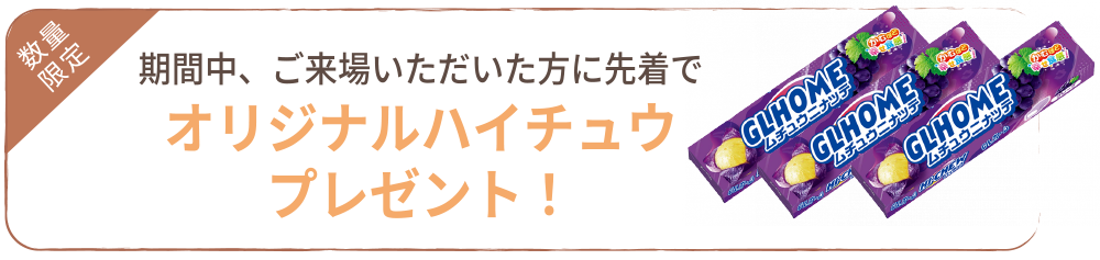 期間中、ご来場いただいた方に先着でオリジナルハイチュウプレゼント！